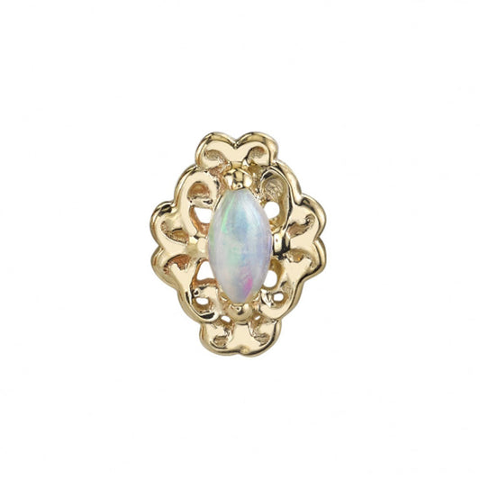 "Lamia Marquise" Threaded End in Gold with Genuine White Opal