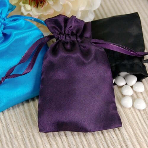 12 Pack Navy Blue Satin Wedding Party Favor Bags, Drawstring Pouch Gift Bags 5"x7"