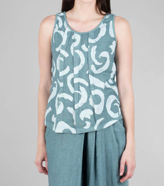 Cori Linen Print Tank In Salvia