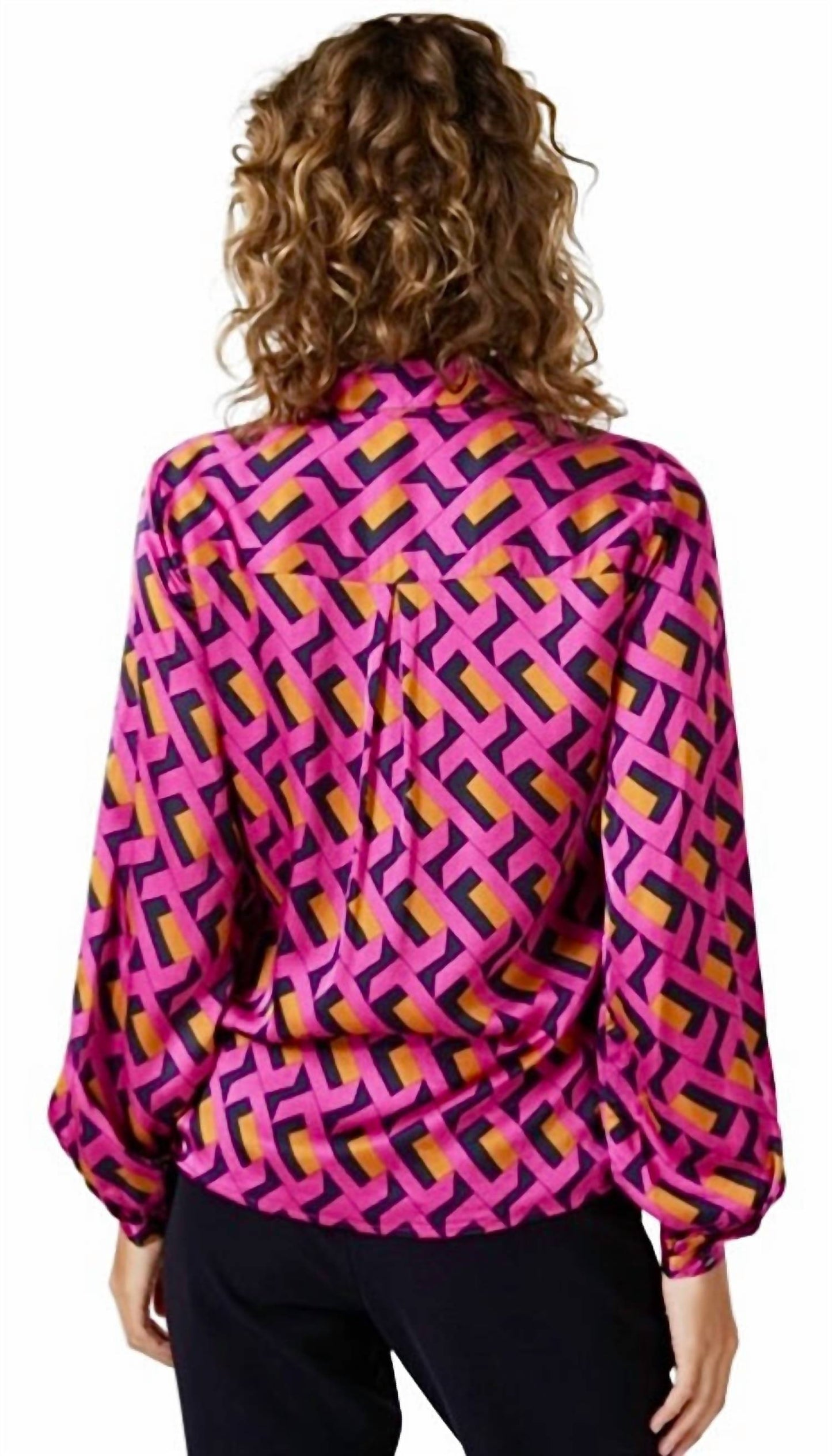 Geo Print Collared Blouse in Pink Mult