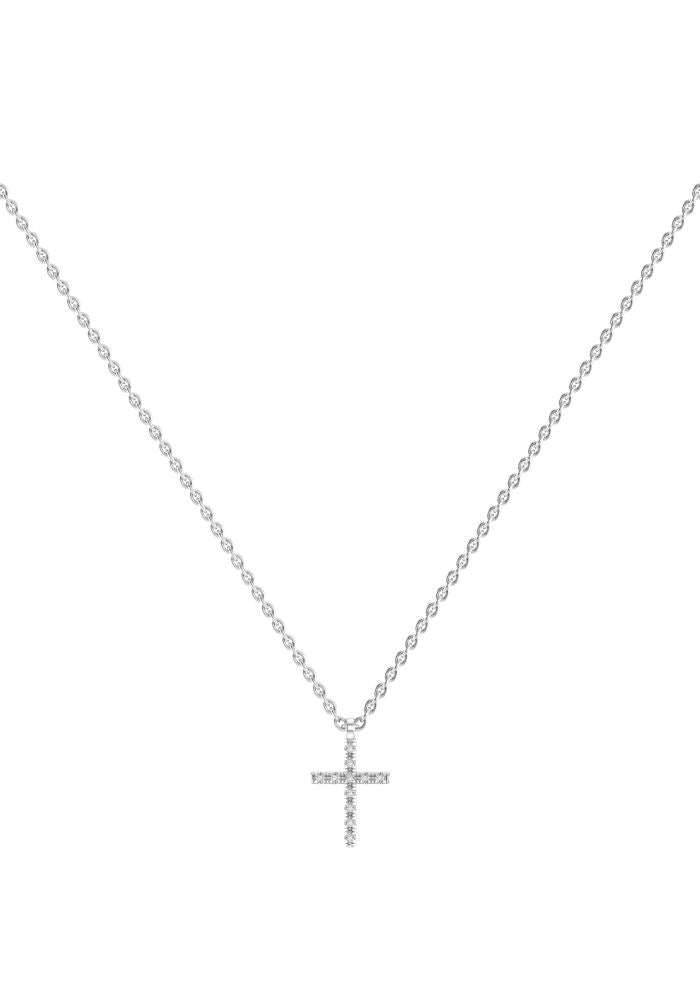 Cross Necklace 18K Whitegold Necklace w. Lab-Grown Diamonds