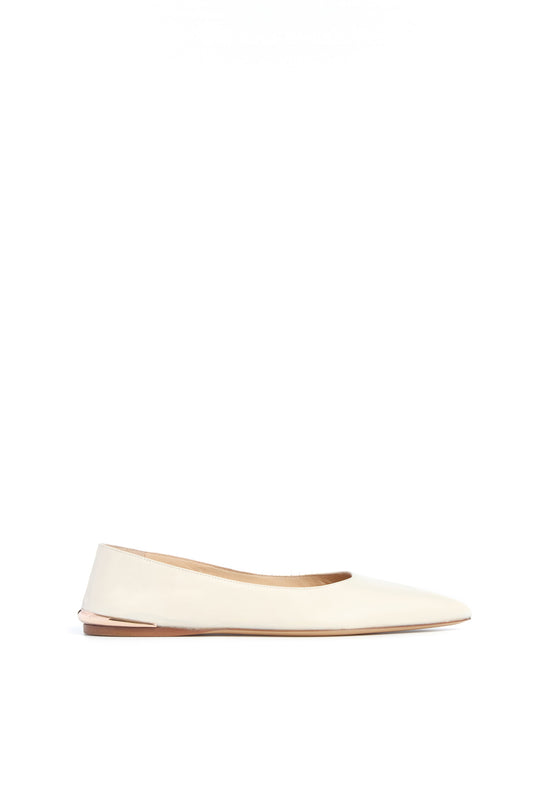 Fleur Ballerina Flat in Ivory Nappa Leather