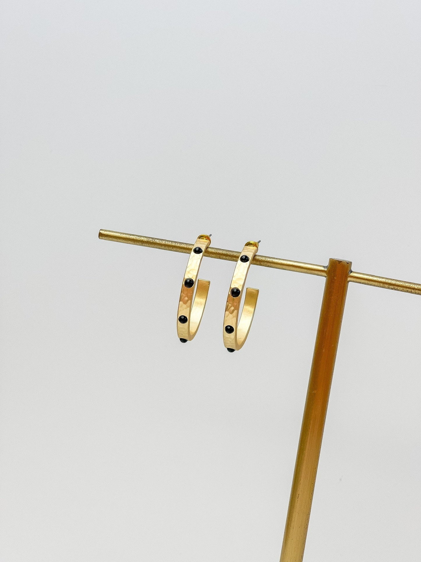 Hammered Stone Hoop Earrings - Matte Gold