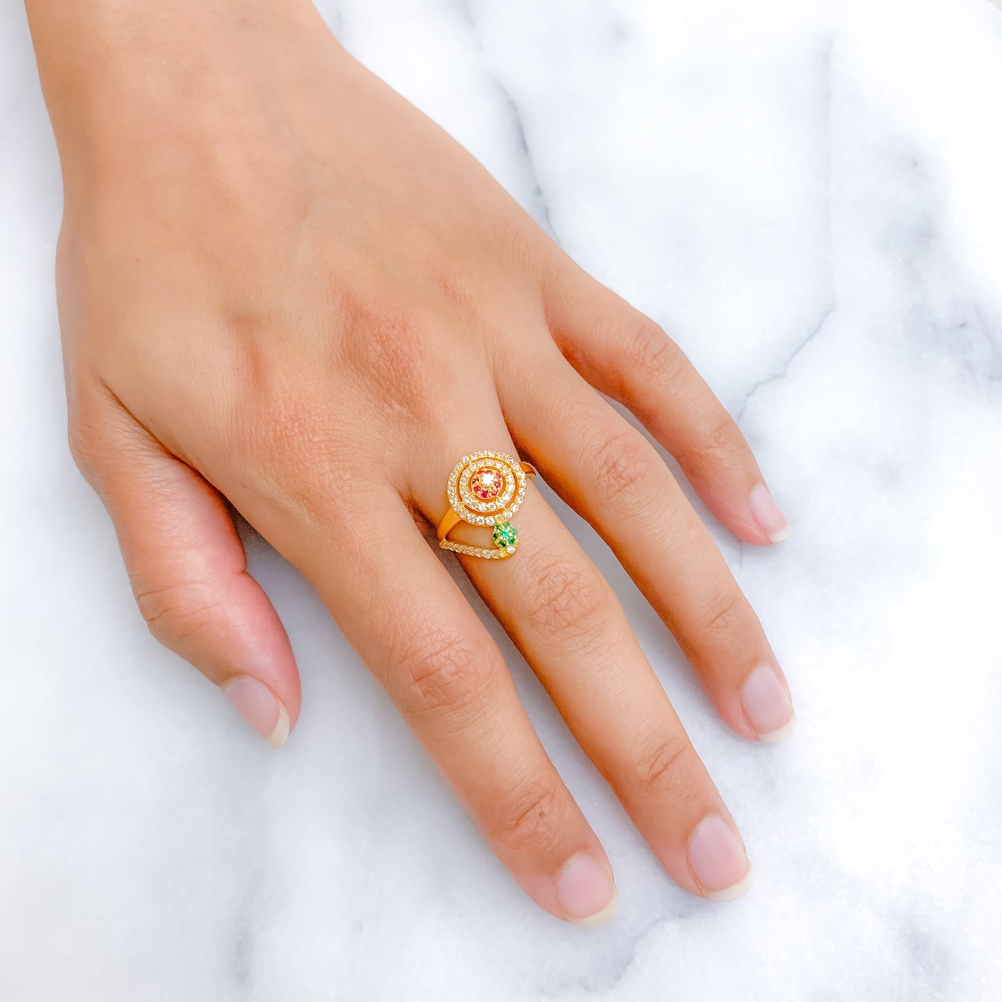 Fancy Plant + Moon CZ Ring