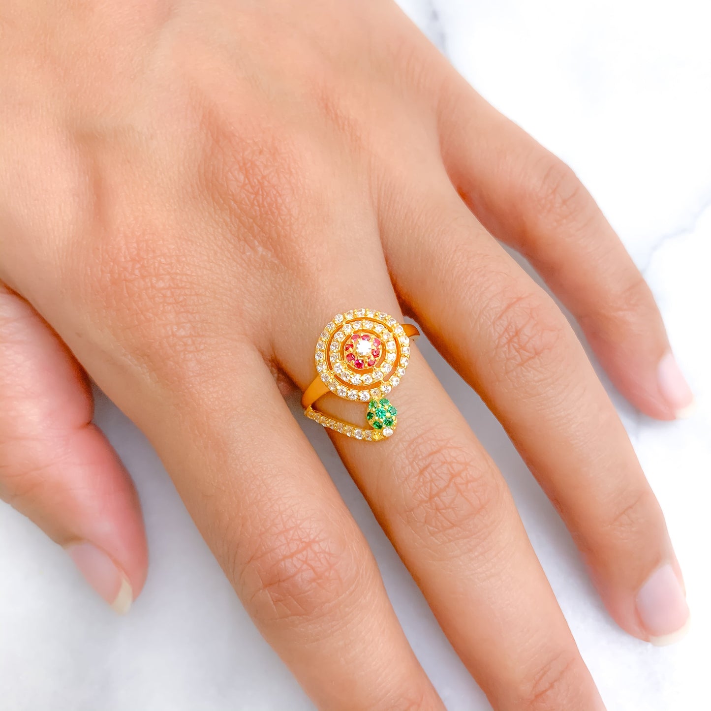 Fancy Plant + Moon CZ Ring