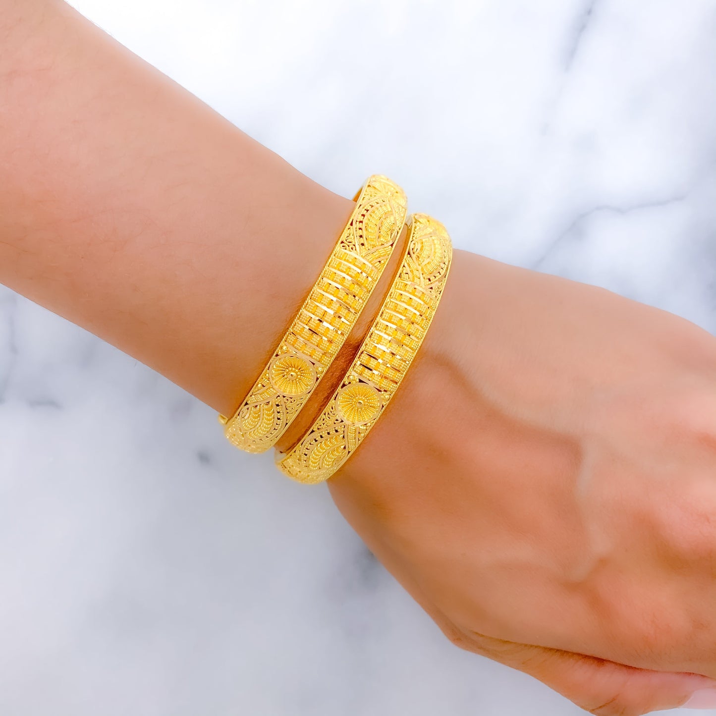 Elegant Adorned Slender Gold Bangles