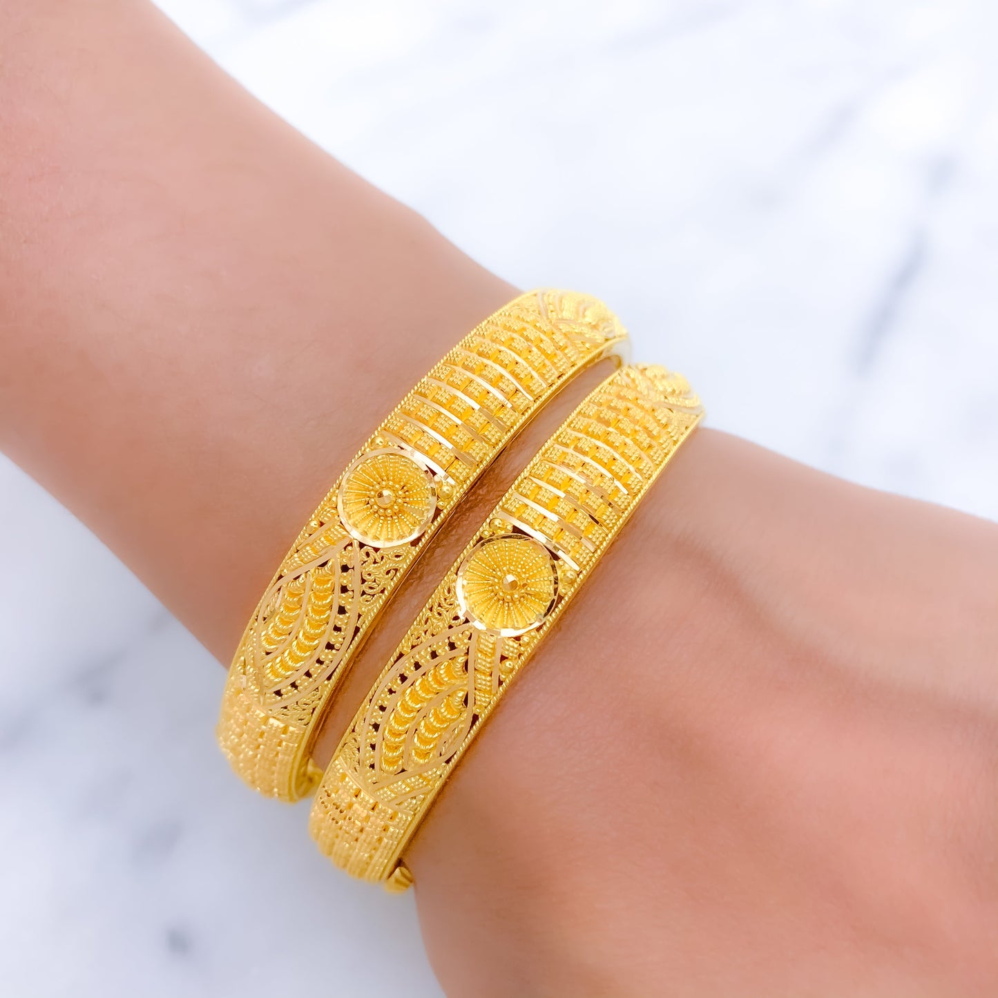 Elegant Adorned Slender Gold Bangles