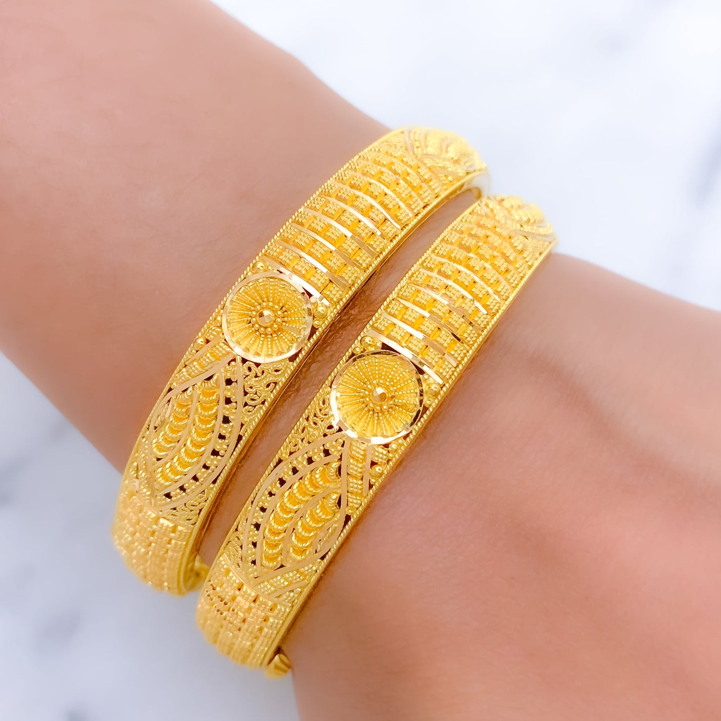 Elegant Adorned Slender Gold Bangles