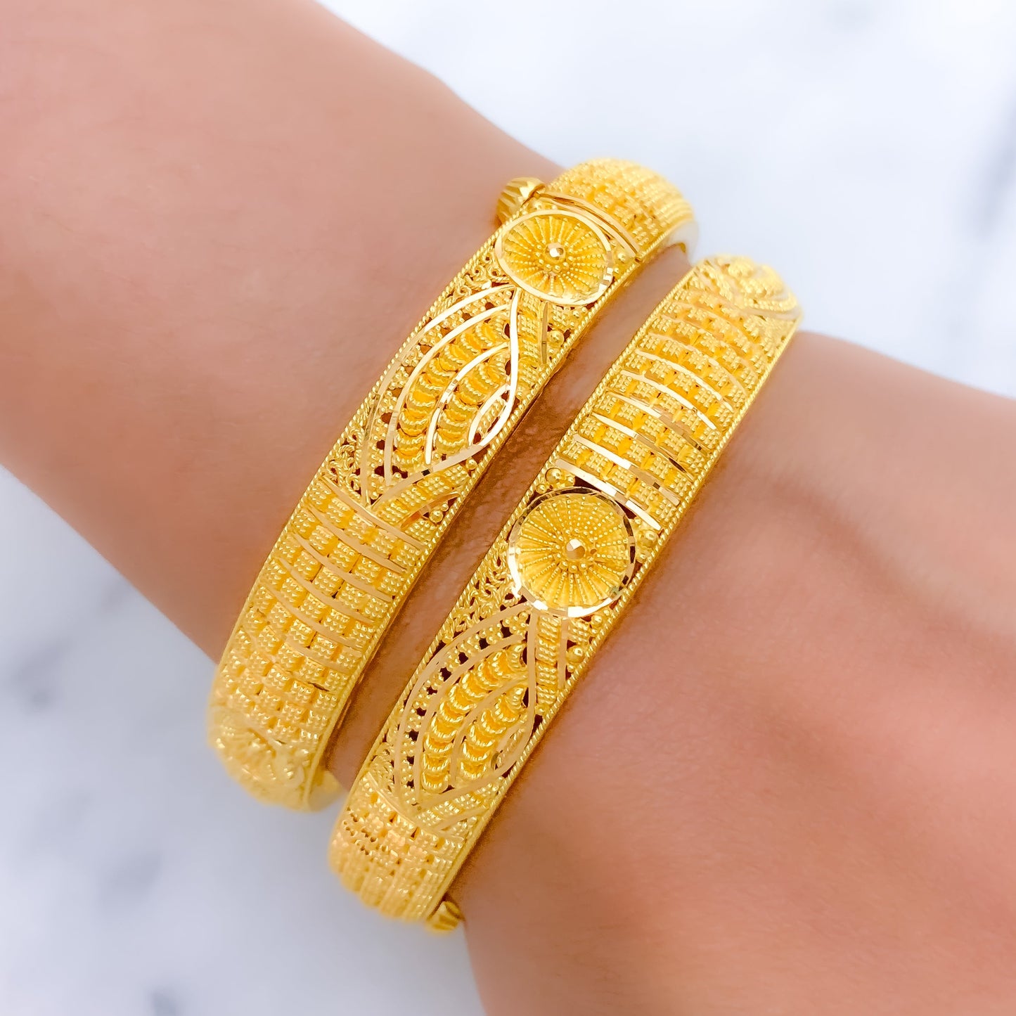 Elegant Adorned Slender Gold Bangles