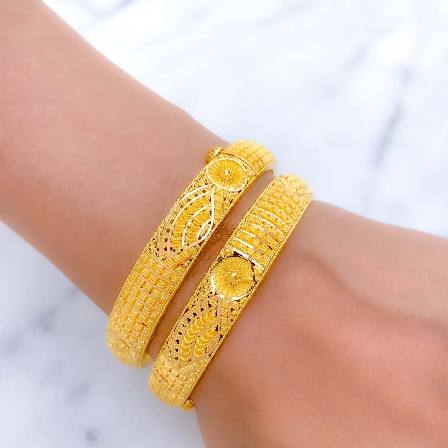 Elegant Adorned Slender Gold Bangles