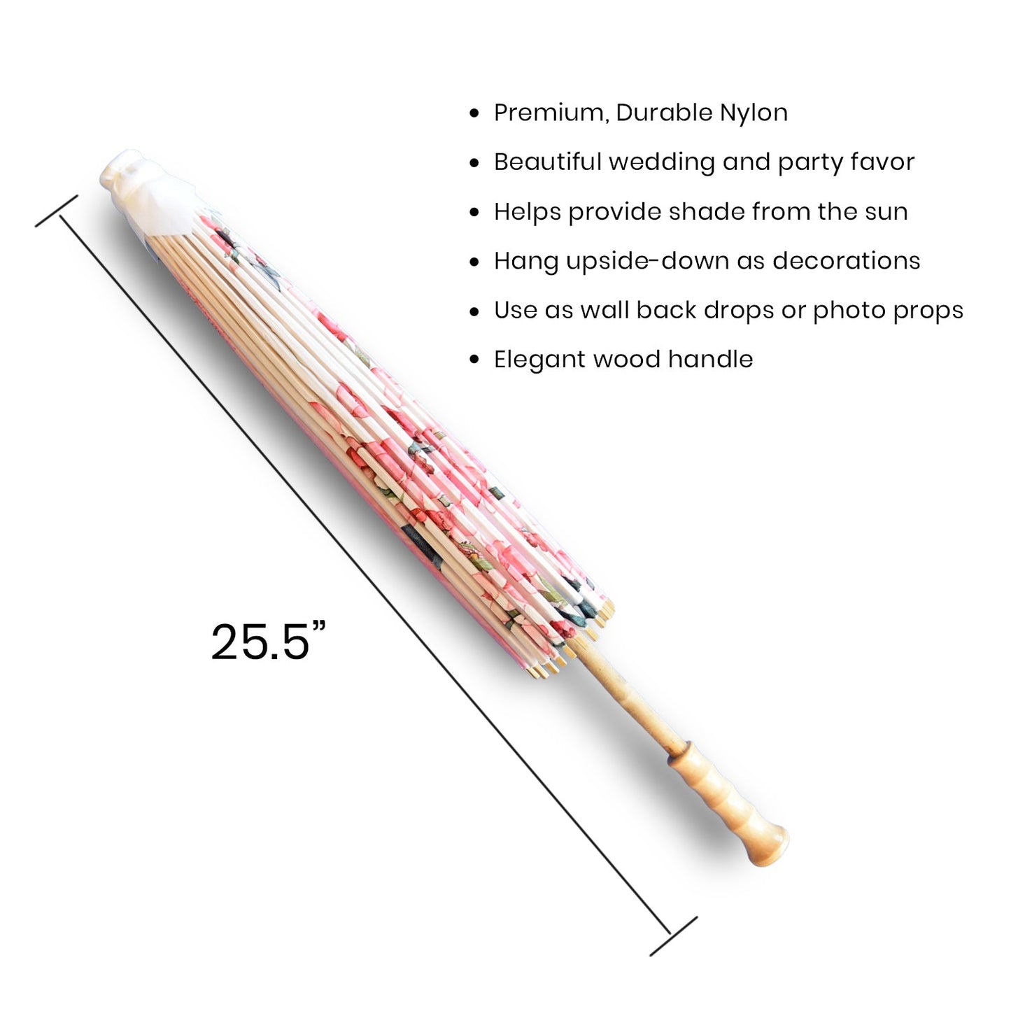 32" Pink Cherry Blossom Premium Nylon Parasol Umbrella with Elegant Handle