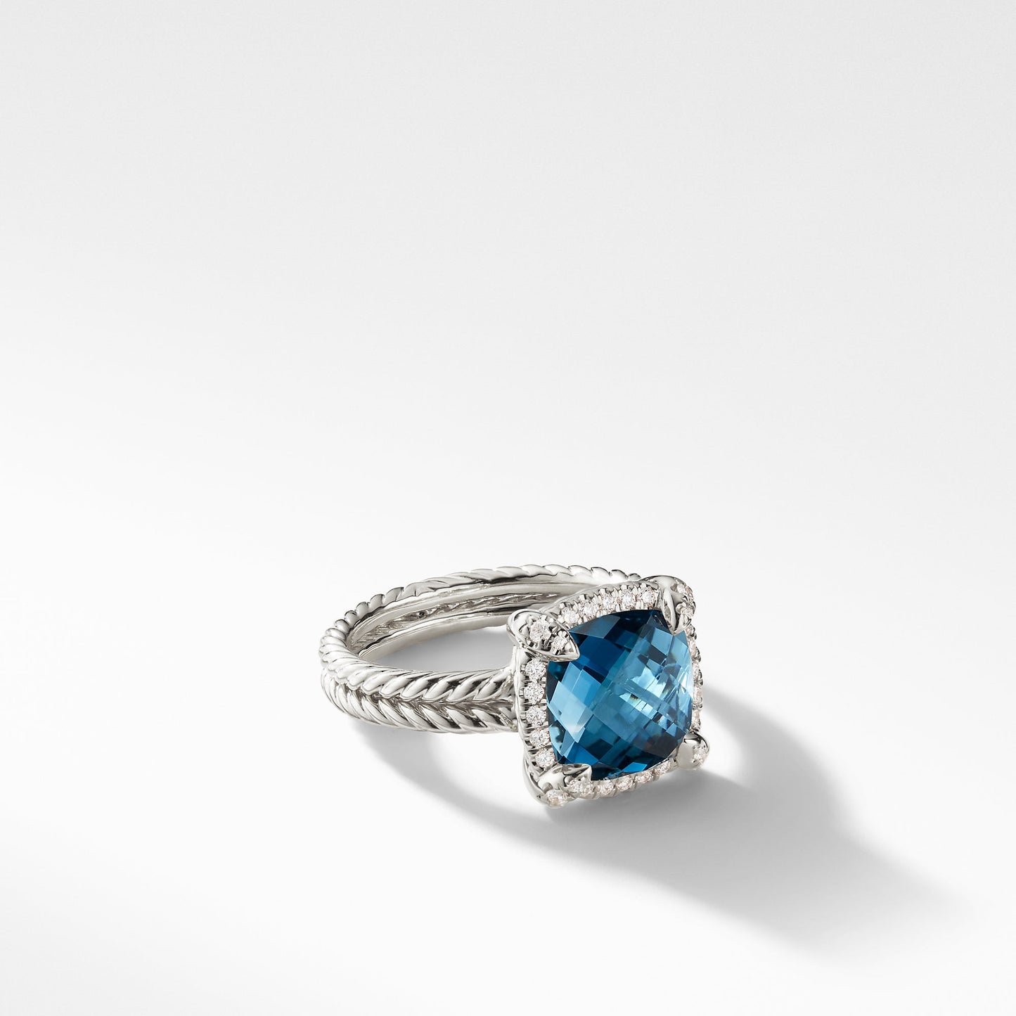 Chatelaine® Pavé Bezel Ring in Sterling Silver with Hampton Blue Topaz and Diamonds\, 9mm