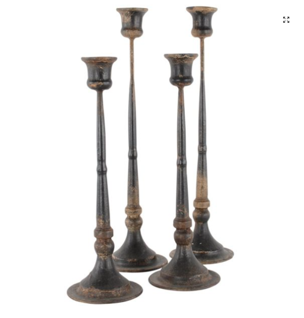 Distressed Black Metal Candlesticks