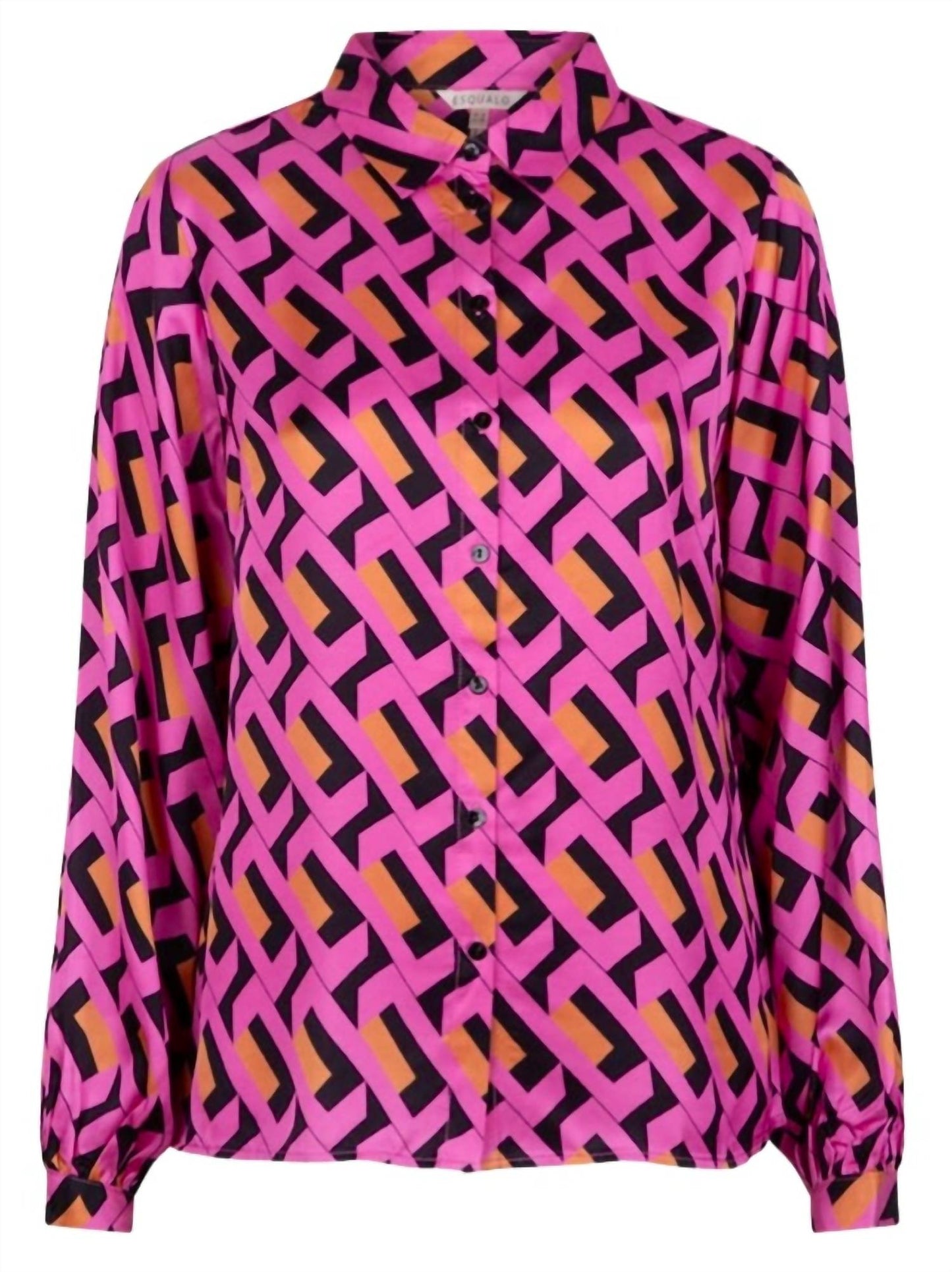 Geo Print Collared Blouse in Pink Mult