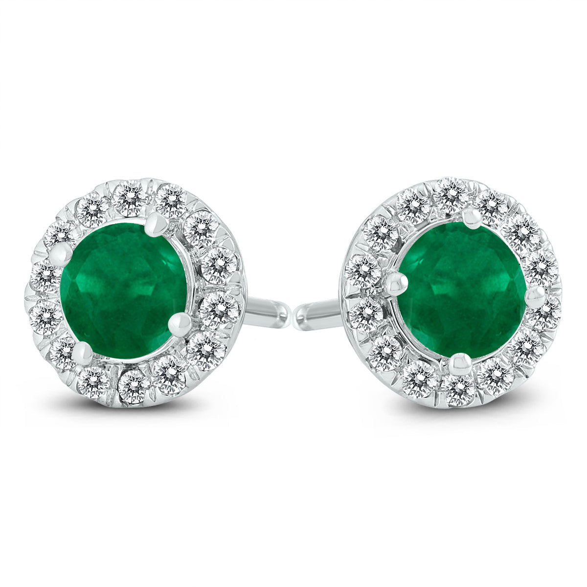 Genuine 1 3/4 Carat TW Natural Emerald And Real Diamond Halo Earrings in 14K White Gold