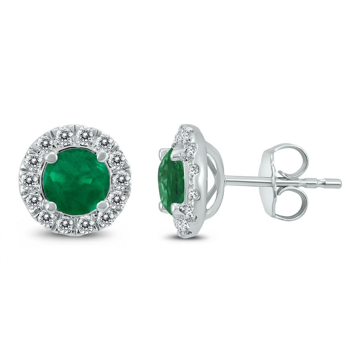 Genuine 1 3/4 Carat TW Natural Emerald And Real Diamond Halo Earrings in 14K White Gold