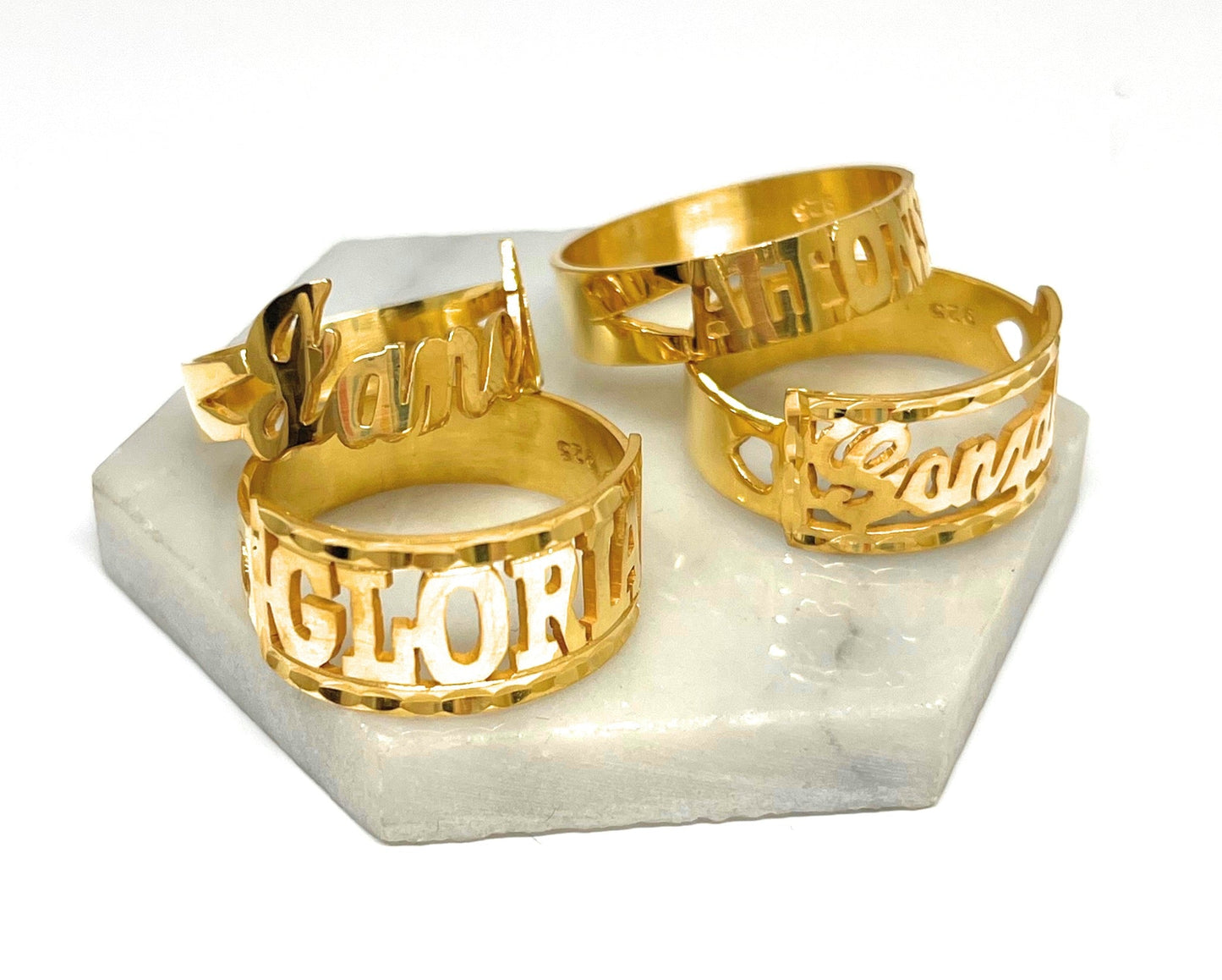 Gold Plated SILVER CUSTOMIZED Name Ring