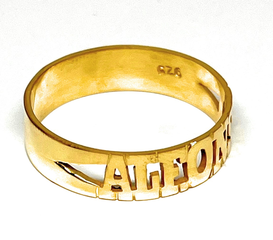 Gold Plated SILVER CUSTOMIZED Name Ring