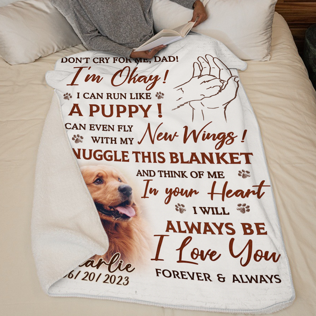 Custom Photo Think Of Me In Your Heart - Memorial Personalized Custom Blanket - Sympathy Gift For Pet Owners, Pet Lovers