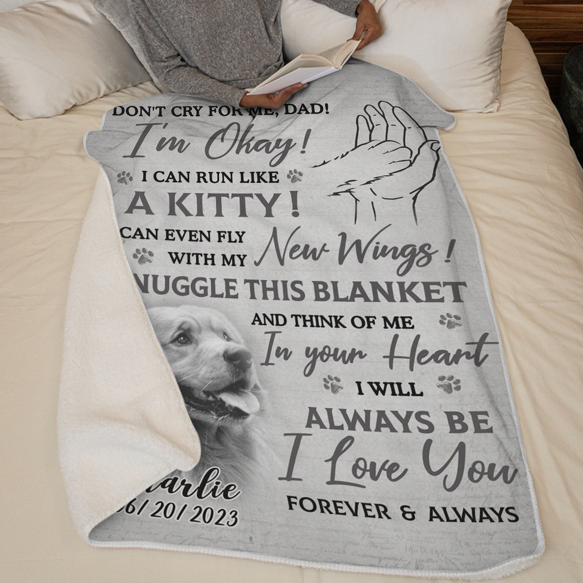 Custom Photo Think Of Me In Your Heart - Memorial Personalized Custom Blanket - Sympathy Gift For Pet Owners, Pet Lovers